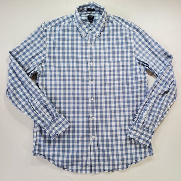 J Crew Flex Shirt Men Large Gray Gingham Slim Fit Stretch Casual Button Down - Picture 1 of 14
